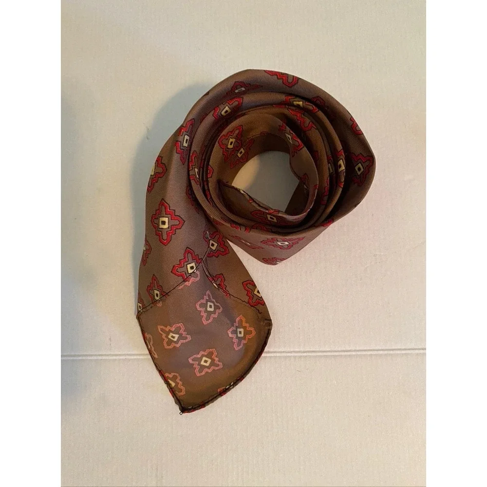 Vintage Grayco California End-Lock Brown Geometric Medallion Necktie Red Cream